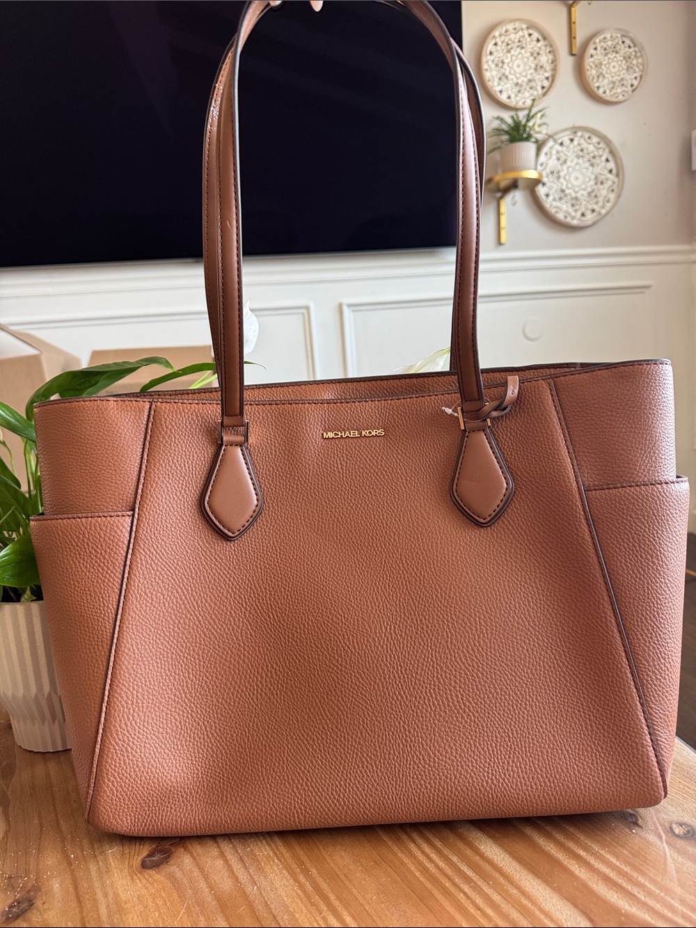 Michael Kors Cognac Leather Tote with Pebbled Finish